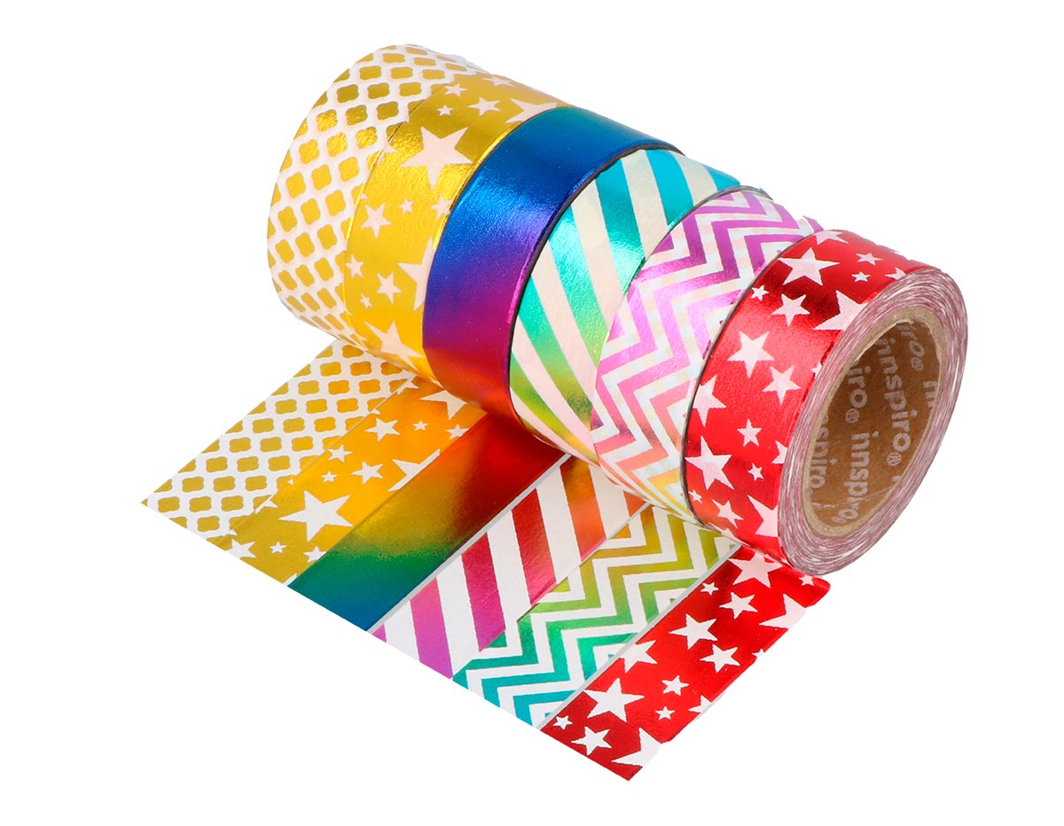 CINTA ADHESIVA WASHI TAPE COLORES 'METALIZADOS'' PACK 6 CINTAS